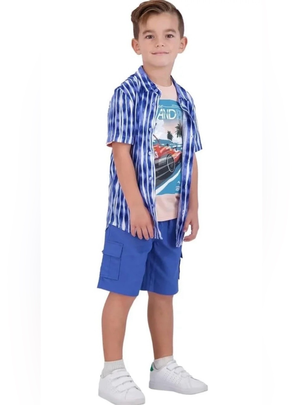 Tommy Bahama Boys Grand Prix Graphic Tee, Button Top and Short Set 3T